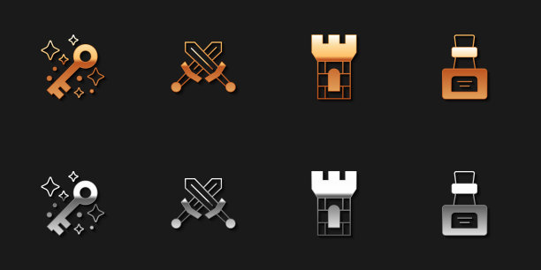 设置古老的魔法钥匙交叉中世纪剑城堡图片下载