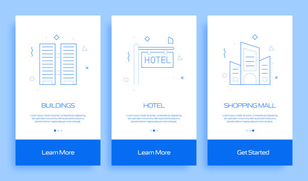 城市生活概念车载移动应用程序页面屏幕与线图标。用户体验，UI设计模板矢量插图图片下载