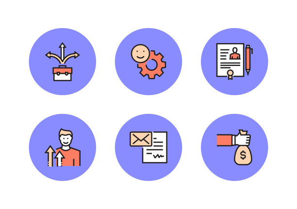 工作和简历相关的平线图标。向量符号说明。图片下载