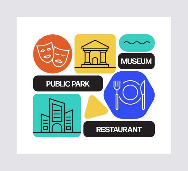 城市元素概念，线条风格矢量插图图片下载