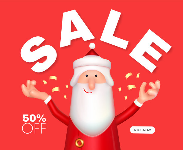 圣诞销售设计与3d圣诞老人图片下载