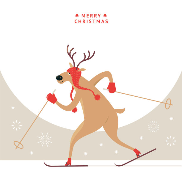 可爱的圣诞鹿滑雪圣诞贺卡图片下载