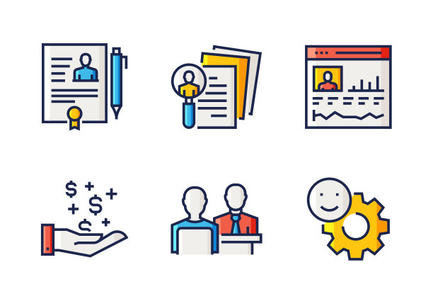 工作和简历相关的平线图标。向量符号说明。图片下载