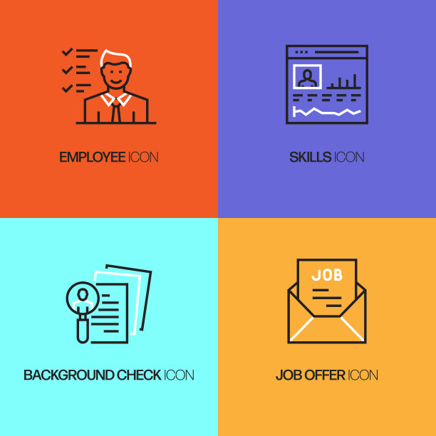 工作和简历相关的直线图标。向量符号说明。图片下载