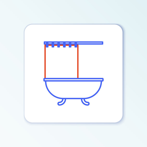 线条浴缸与开放淋浴帘图标图片下载