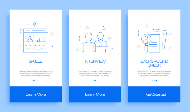 工作和简历概念在移动应用程序页面屏幕上的扁平图标。用户体验，UI设计模板矢量插图图片下载