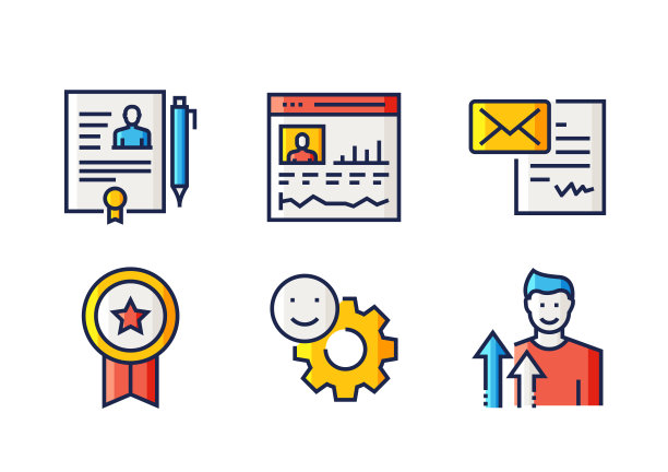 工作和简历相关的平线图标。向量符号说明。图片下载