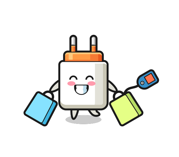 电源适配器吉祥物卡通抱购物图片下载