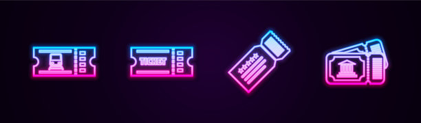 Set line火车票和博物馆发光图片下载