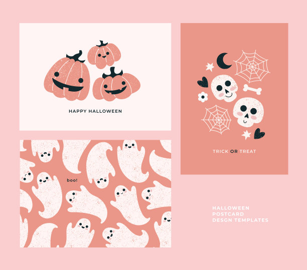 万圣节贺卡可爱的孩子风格的模板图片下载