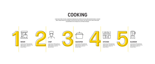 烹饪相关流程信息图模板。过程时间图。工作流布局与线性图标图片下载