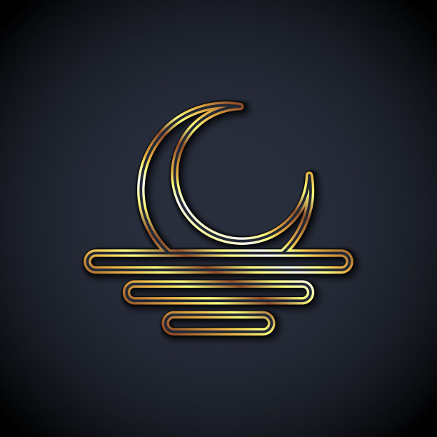 金色线日落图标孤立在黑色背景图片下载