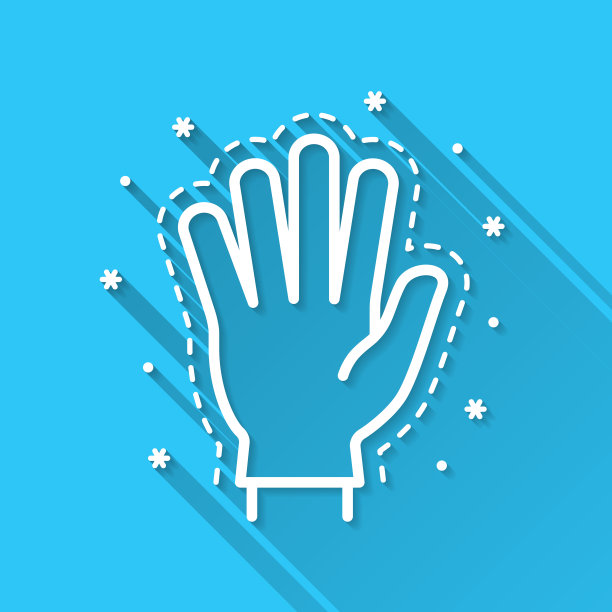 橡胶手套-预防COVID-19感染。图标在蓝色背景-平面设计与长阴影图片下载