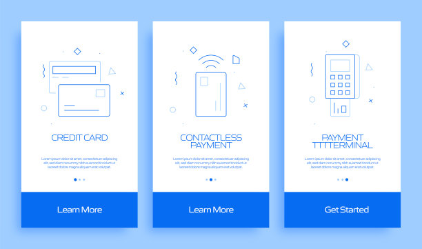 金钱概念入职手机应用程序页面屏幕与平面图标。UI设计模板矢量插图图片下载