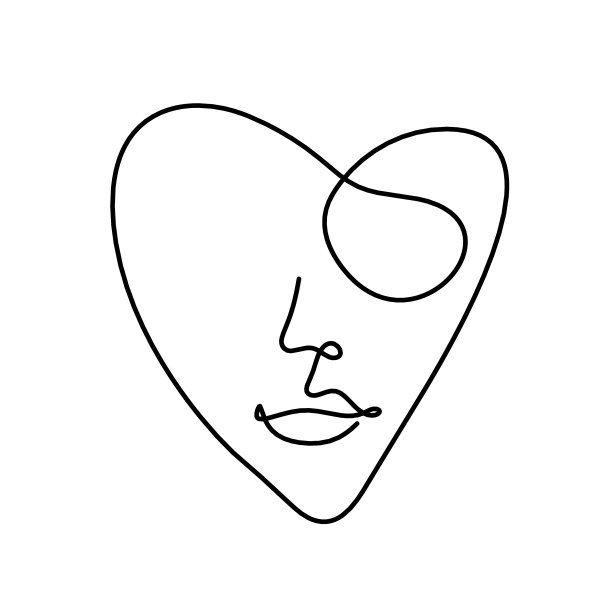 女人剪影的脸型以心形为线图片下载
