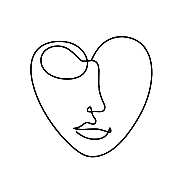 女人剪影的脸型以心形为线图片下载
