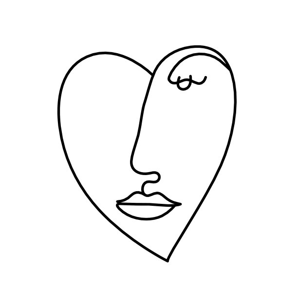 女人剪影的脸型以心形为线图片下载