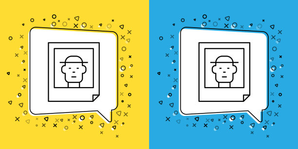 设置线照片图标孤立在黄色和蓝色图片下载