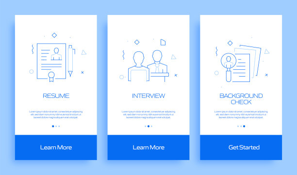 工作和简历概念在移动应用程序页面屏幕上的扁平图标。用户体验，UI设计模板矢量插图图片下载