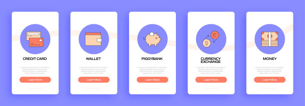 基于扁平图标的手机应用页面。用户体验，UI设计模板矢量插图图片下载