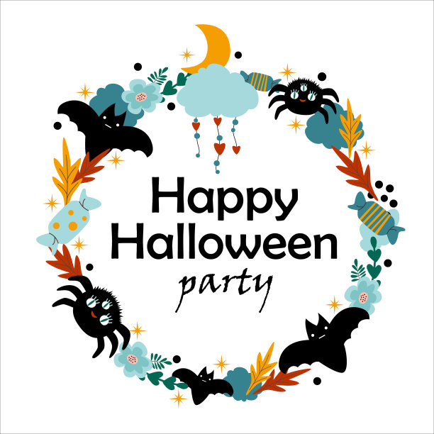 可爱的万圣节，幼稚的节日圆框横幅图片下载