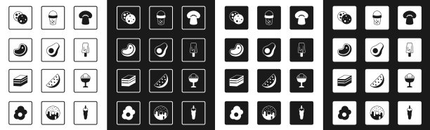 集蘑菇牛油果水果牛排肉饼干图片下载