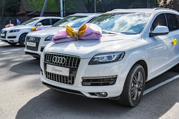 婚礼车奥迪q7在停车场，Voevodyno，乌克兰。图片下载