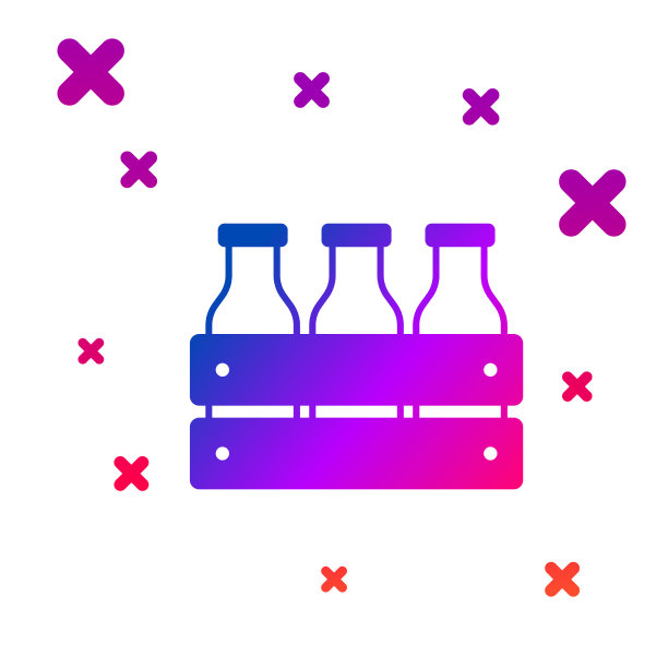 彩色瓶装牛奶包装在木盒图标图片下载