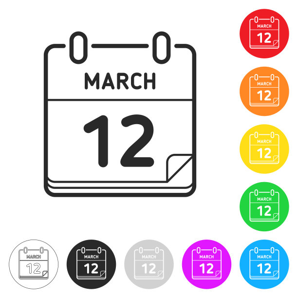 3月12日彩色按钮上的扁平图标图片下载