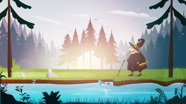 一个穿着黑袍的女巫穿过森林图片下载