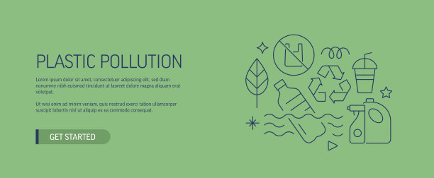 塑料污染相关网页横幅线风格。现代设计矢量插图网页横幅，网站标题等。股票插图图片下载