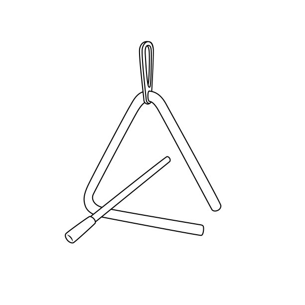 黑色和白色矢量插图的儿童活动涂色书页与仪器三角形的图片。图片下载