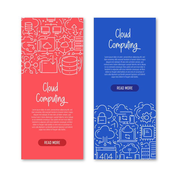 云计算相关对象和元素。手绘矢量涂鸦插图集合。横幅模板与不同的云计算对象图片下载