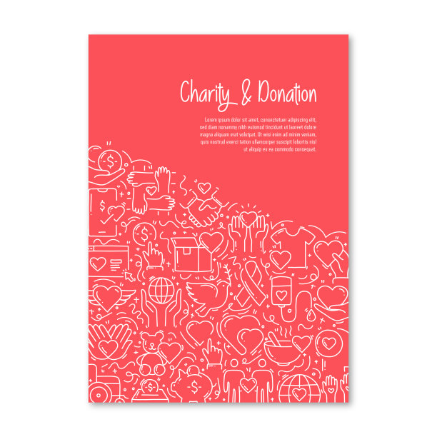 慈善和捐赠相关的对象和元素。手绘矢量涂鸦插图集合。海报，封面模板与不同的慈善和捐赠对象图片下载