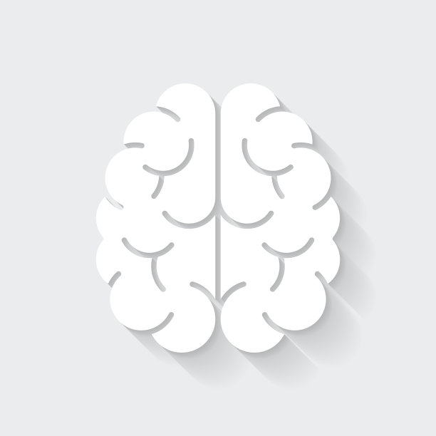 大脑在俯视图。图标与空白背景上的长阴影-平面设计图片下载