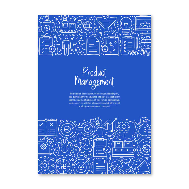 产品管理相关对象和元素。手绘矢量涂鸦插图集合。海报，封面模板与不同的产品管理对象图片下载