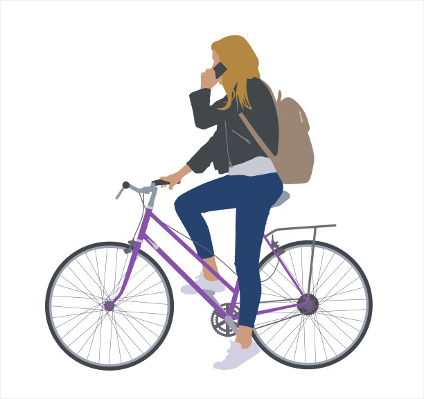 女骑自行车的人在等灯图片下载