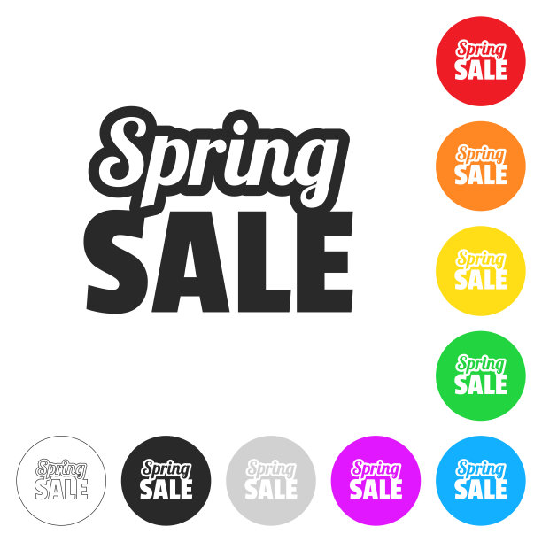 春季出售。按钮上不同颜色的平面图标图片下载