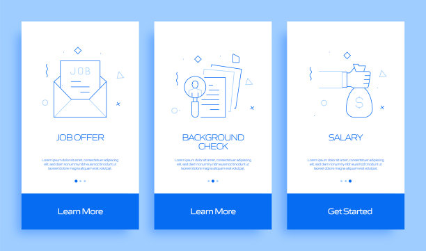 工作和简历概念入职手机应用程序页面屏幕与平面图标。UI设计模板矢量插图图片下载
