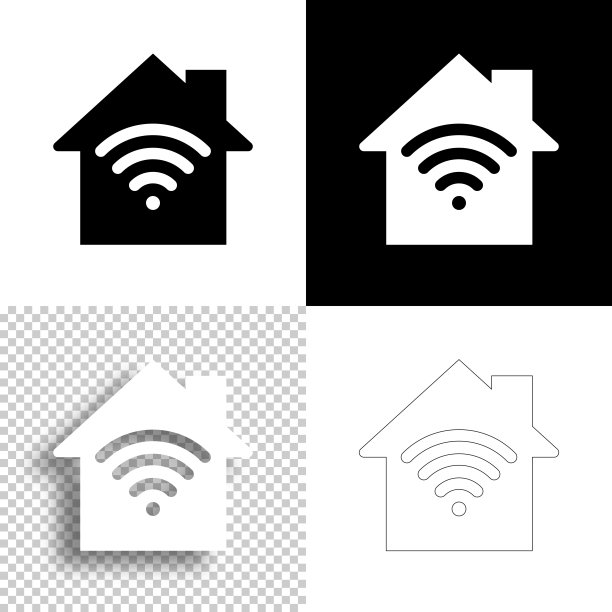 智能家居。图标设计。空白，白色和黑色背景-线图标图片下载