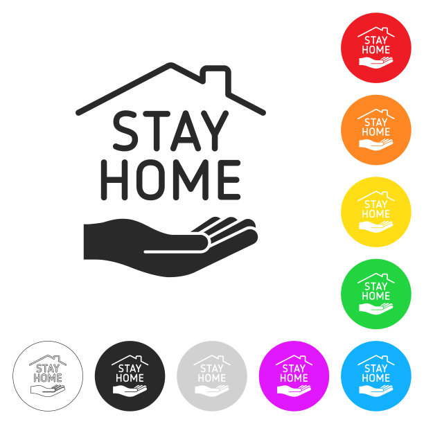 居家标志。按钮上不同颜色的平面图标图片下载