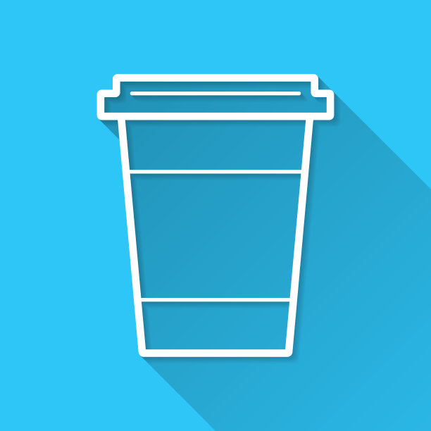 一次性杯子。蓝色背景上的图标-长阴影平面设计图片下载