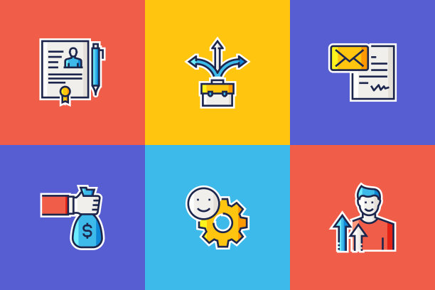 工作和简历相关的平线图标。向量符号说明。图片下载