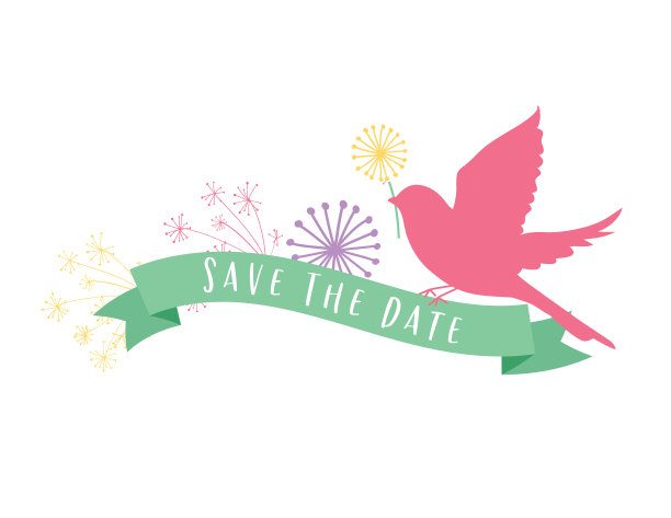 野花花横幅与丝带，鸟和文字图片下载