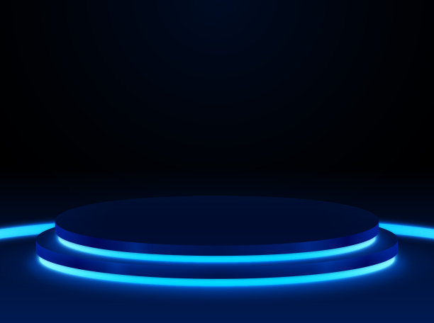 蓝色暗光灯平台站立讲台图片下载