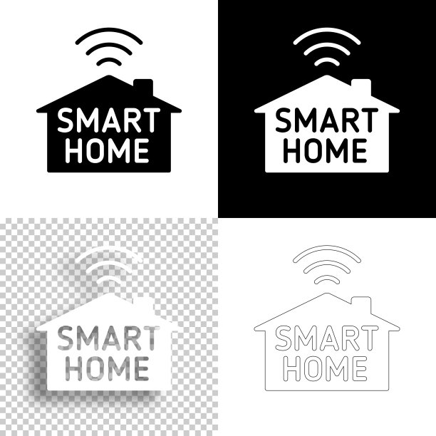 智能家居。图标设计。空白，白色和黑色背景-线图标图片下载