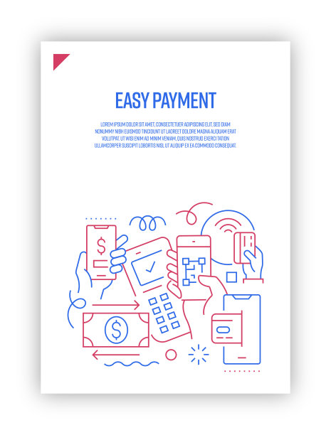 向量集说明易支付概念。线条艺术风格的网页，横幅，海报，印刷等背景设计。矢量插图。图片下载