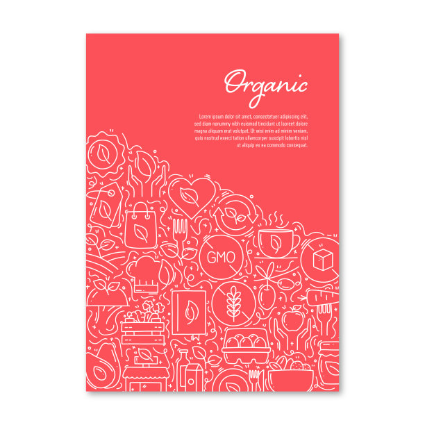 有机相关对象和元素。手绘矢量涂鸦插图集合。海报，封面模板与不同的有机相关的对象图片下载