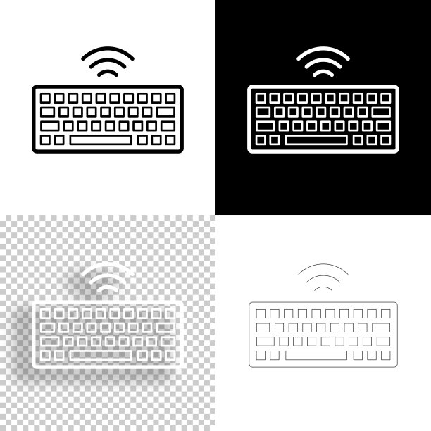 无线键盘。图标设计。空白，白色和黑色背景-线图标图片下载