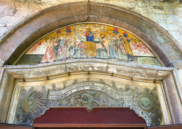 宗教的圣经场景壁画，有耶稣基督，圣母玛利亚和圣徒图片下载